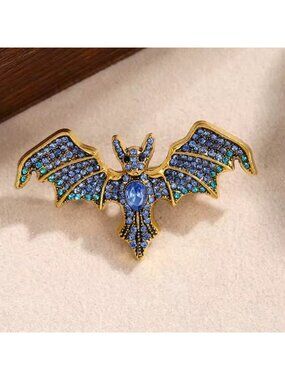 Vampire Bat Blue Crystal Brooch